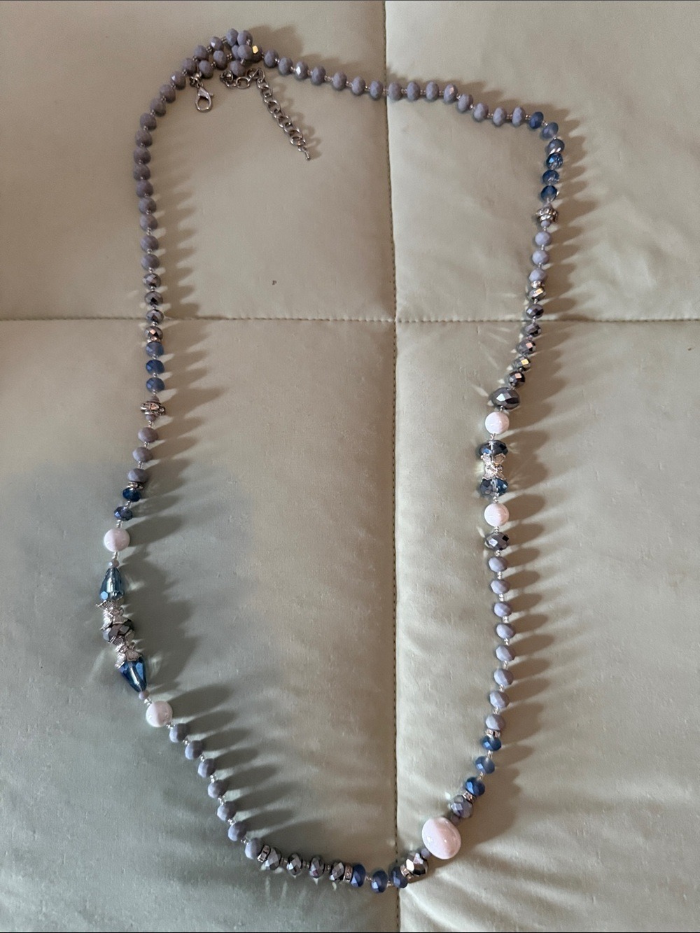 Delicate Blue and Light Pink Beaded Necklace - Women Jewelry